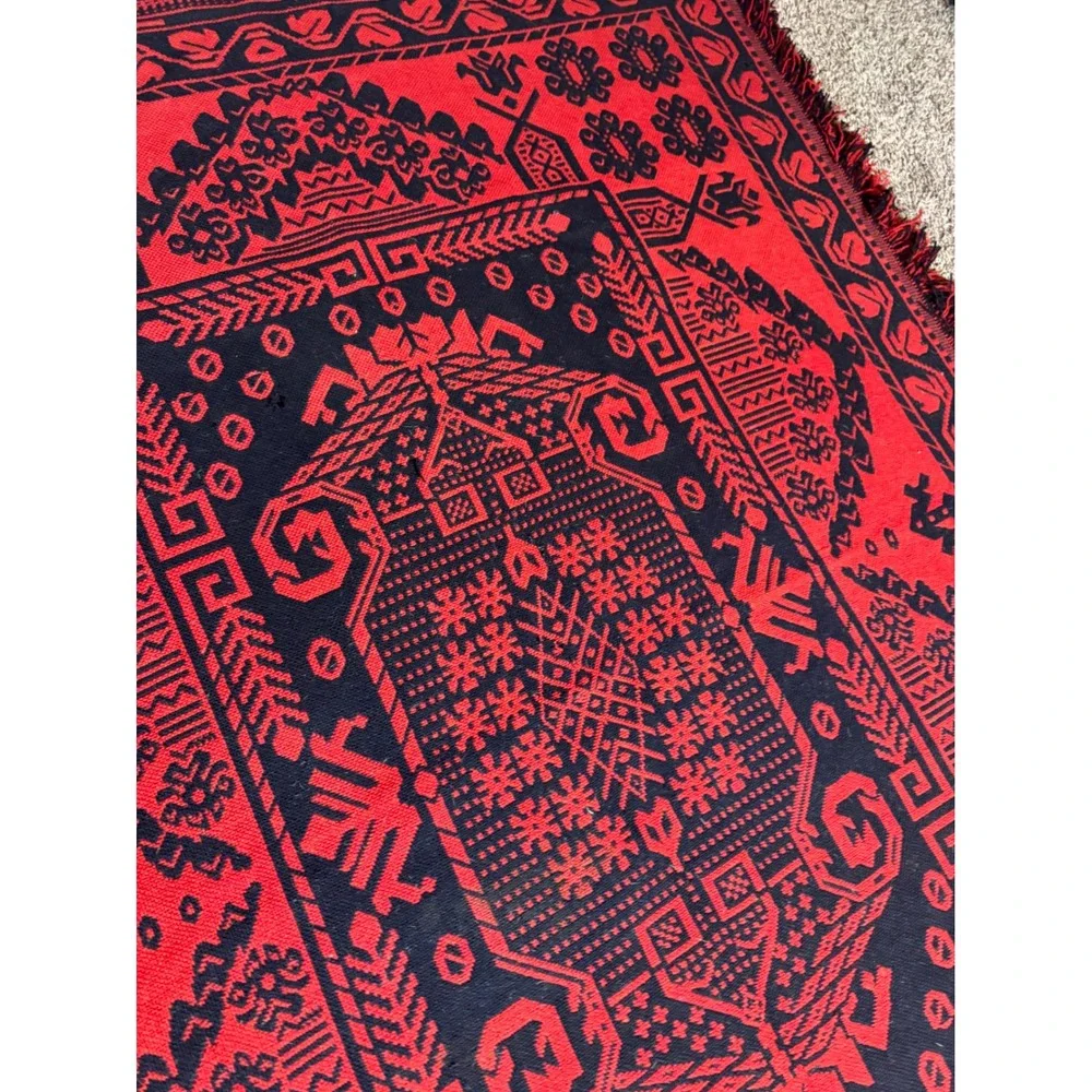 Vintage Polish Folk Wool Blanket Set Large Tapestry Throw Runner Mats Red Black